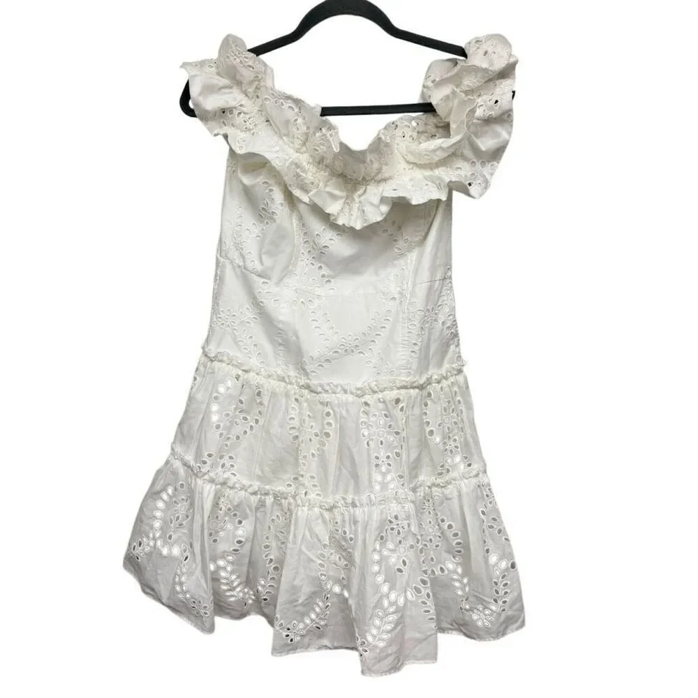 Zara white eyelet strapless dress size medium